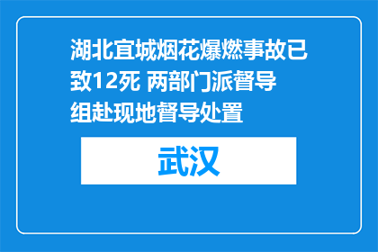 湖北宜城烟花爆燃事故已致12死 两部门派督导组赴现地督导处置
