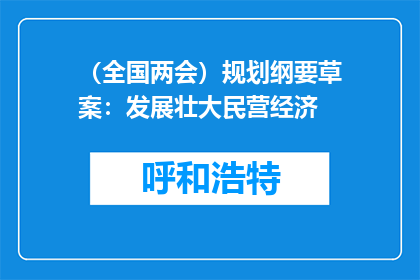 （全国两会）规划纲要草案：发展壮大民营经济