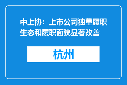 中上协：上市公司独董履职生态和履职面貌显著改善