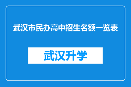 武汉市民办高中招生名额一览表(武汉市民办高中招生名额一览表：你了解这些学校吗？)
