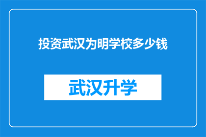 投资武汉为明学校多少钱(投资武汉为明学校需要多少资金？)