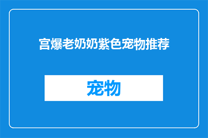 宫爆老奶奶紫色宠物推荐(宫爆老奶奶紫色宠物推荐：你值得拥有的神秘伴侣吗？)