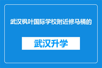 武汉枫叶国际学校附近修马桶的(武汉枫叶国际学校周边急需维修马桶服务吗？)
